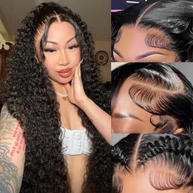 Imagem de ILHILH Peruca Frontal De Renda Com Ondas Profundas 28" 13X6, Cabelo Humano Pré-Arrancado, Densidade 200%, Transparente, Cacheada, Sem Cola, Molhada E Ondulada, Baby Hair Para Mulheres