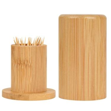 Imagem de SHIDOW Porta-Palitos, Caixa Dispensadora De Bambu, Suporte Madeira Reutilizável Para Sala Estar, Tanque Armazenamento Cotonetes. (Redondo, Cor Clara)