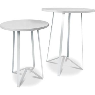 Imagem de Mesa De Canto Dupla Palon Redonda Decoração Para Sala Branco/Branco - 