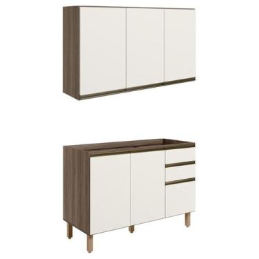 Imagem de Armario Aereo Balcao Pia 120 cm MDF Kali Carvalho Toq Off White Cetim 