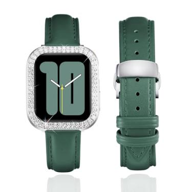 Imagem de BINLUN Pulseira de couro feminina de couro compatível com Apple Watch séries 10/9/8/7/SE2/SE/6/5/40 mm de 46 mm, 45 mm, 44 mm, 42 mm, 41 mm e 40 mm (42 mm, verde-prata)