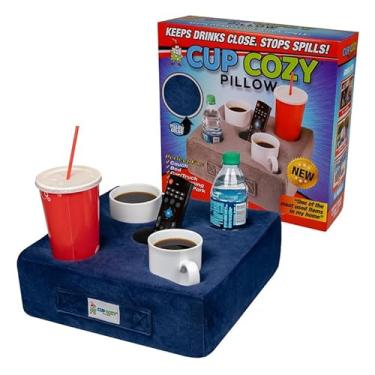 Imagem de O Cup Cozy Pillow cinza original - como visto na TV - o melhor suporte de copo do mundo para sofá/cama/carro para bebidas/lanches/controles remotos! (azul, 5 furos)