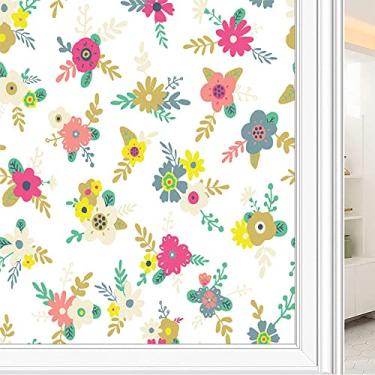 Imagem de Película de janela de privacidade de flores, textura de estilo floral, filme de vidro para sala de estar e escritório em casa, L90 x C 190 cm