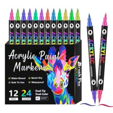 Imagem de Conjunto De Marcadores Acrílicos | Canetas De Pintura Com Dupla Ponta Para - Permanentes de Secagem Rápida para Vidro Tela Pedra Tecido