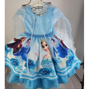 Imagem de Vestido Infantil Elsa Frozen Com Tiara E Capa Luxo - festa luxo, Azul,