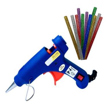 Imagem de Pistola De Aplicar Cola Quente 20w + 12 Bastões Glitter Coloridos - AD