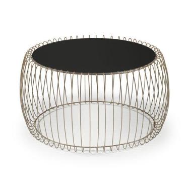 Imagem de Mesa de Centro Creta 77 cm (LARG) com Tampo de Vidro Preto Base Aco Co