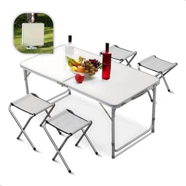 Imagem de Mesa Dobrável 120x60 Maleta Portátil 4 Banquetas Camping