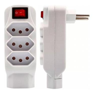 Imagem de Benjamim 4 Tomadas 10A com Chave Liga Desliga LED Bivolt Inmetro  Adap