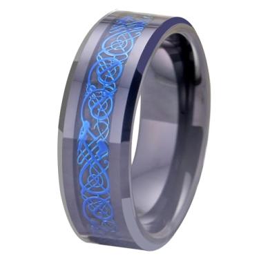 Imagem de CLOUD DANCER Gravação personalizada gratuita - Dragon Anel masculino de carboneto de tungstênio 8 mm prata/azul/preto/vermelho com dragão celta acabamento polido 6-15, Carboneto de tungstênio