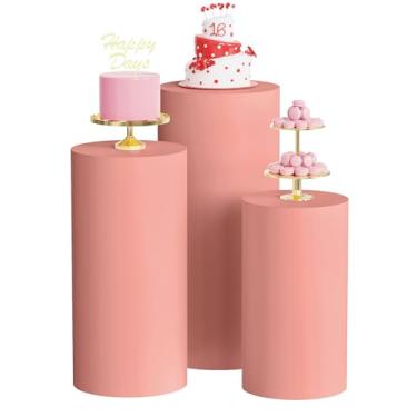 Imagem de Wokceer Capas Para Suporte De Cilindro Elastano - 3 Peças Pedestal Rosa Empoeirado Festas Aniversário E Acessórios Casamento