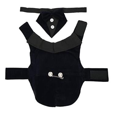 Imagem de Terno de Smoking para Cães, Traje Formal de Casamento para Cães, Fantasia Elegante de Festa Azul Marinho Canino Com Gravata Borboleta Destacável para Cães Pequenos e Médios (L)