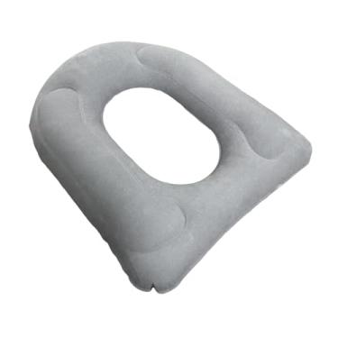 Imagem de IEUDNS Almofada inflável para vaso sanitário com ventosas, assento portátil e prático para inflar o ar em hotéis, aviões, casas, idosos, Flocagem Cinza