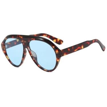 Imagem de VFDHN Óculos de sol grandes da moda para mulheres, retrô, cor de doce, UV400, masculino, esportivo, para dirigir (azul âmbar)