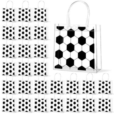 Imagem de Lonfliness 36 peças de sacos de presente de PVC transparente de futebol com alças tema esportivo a granel, sacolas de doces, presente de equipe, para meninos, lembrancinhas de festa de aniversário
