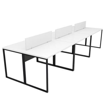 Imagem de Escrivaninha para Escritório 6 Lugares Industrial Branco - Netmobil