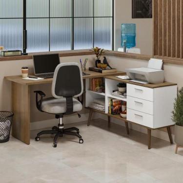 Imagem de Mesa De Escritório Em L 3 Gavetas Branco/rustic Lisboa Madesa Branco/r