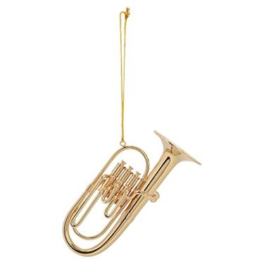 Imagem de Ornamento de árvore de natal em metal dourado Tuba em miniatura com instrumento musical