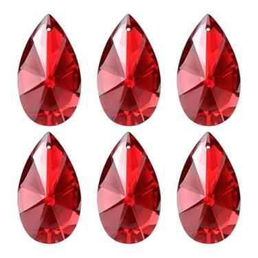Imagem de PATIKIL Pingentes de cristal K9, contas de gota, pacote com 6 peças de prismas de lustre de 38 mm, contas penduradas, lâmpada DIY para decoração de artesanato, vermelho