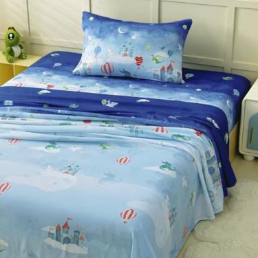 Imagem de Jogo de lençol solteiro infantil, jogo de cama de 3 peças para meninos e meninas, roupa de cama de microfibra macia escovada, bolso profundo, resistente a rugas e desbotamento, Dragons Castle