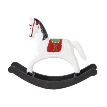 Imagem de WeiLaiKeQi Estátua de cavalo de balanço, escultura de madeira, estilo retrô, decoração para casa, arte, artesanato, estatueta decorativa, ornamento para, Branco