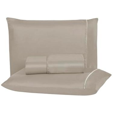 Imagem de Jogo De Lençol 400 Fios Percal 03 Peças Com Elástico Para Cama Box Toque Macio Jogo de cama Solteiro Casal Queen e King (Caqui, King 3 Peças)