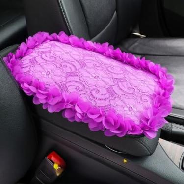 Imagem de MINGZAIQIPEI Capa de console central automotiva para console de carro capa de apoio de braço de renda, almofada de apoio de braço central automática macia e fofa para a maioria dos protetores de