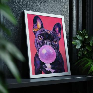 Imagem de Quadro Decorativo Bulldog Francês Com Moldura Cachorro Bulldog Francês Fofo Pop Art Divertido Rosa Quarto Infantil Sala Pet Moderno Descolado