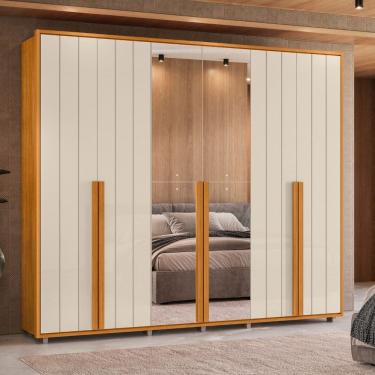 Imagem de Guarda Roupa Casal Ripado em MDF com Espelhos 6 Portas e Pés Volpi Madetec