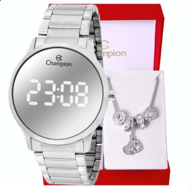 Imagem de Relógio Feminino Champion Digital Espelhado Prata CH40147S + Pulseira Berloques