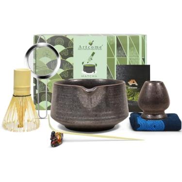 Imagem de Artcome Conjunto De Utensílios Para Matcha - Kit Completo Com Tigela Bico, Batedor Bambu, Colher Chá, Suporte Batedor, Colher, Pano Chá E Filtro Pó, Acabamento Antigo