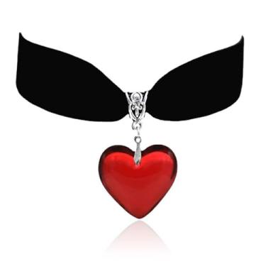 Imagem de Dcfywl731 Fantasia feminina de rainha de copas, colar de coração vermelho, colar gargantilha preta para mulheres, colar gótico de vampiro, acessórios de bijuteria, Metal, Sem Pedra Preciosa