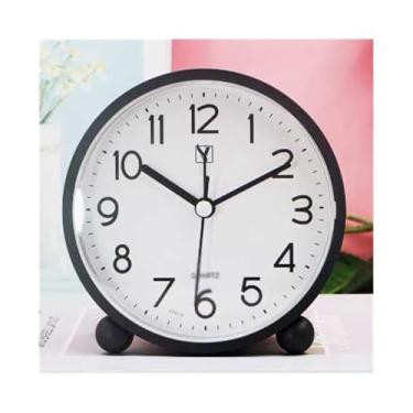 Imagem de Despertadores Despertador analógico redondo para sala de estar cozinha quarto escritório cabeceira desktop relógio a pilhas fácil de definir alarme Relógio de cabeceira(Preto)