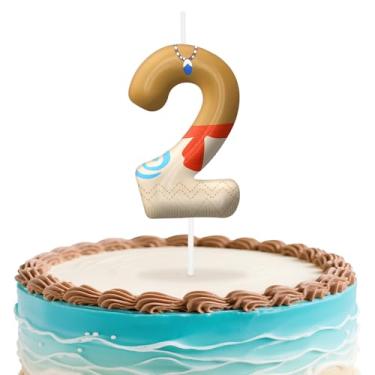Imagem de Velas de aniversário número 2 do Havaí, topo de bolo com tema de ilha para meninos e meninas, decorações de aniversário, suprimentos de festa, velas com números para decoração de festa