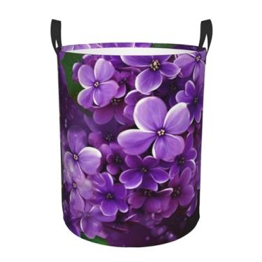 Imagem de Cesto de lavanderia floral roxo dobrável à prova d'água cesto de armazenamento de roupas com alças pano oxford organizador de brinquedos cesta para banheiro, lavanderia, quarto, pequeno