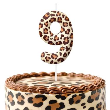 Imagem de Velas de aniversário número 9 com estampa de leopardo, topo de bolo com tema de chita para decoração de bolo para meninos e meninas, decorações de aniversário, suprimentos de festa, velas com números