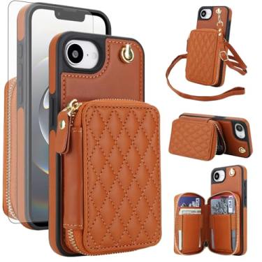 Imagem de Capa de celular para iPhone 16e/SE 2025/SE 4 carteira com protetor de tela de vidro temperado, alça de pulso, bloqueio de RFID, suporte para cartão i Phone16e i16e 16 e SE4 4ª geração 16eCase mulheres