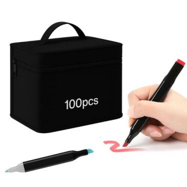 Imagem de 80/100/120 Cores Caneta Marcadora Kit Com Ponta Dupla - Pinpin, Caneta