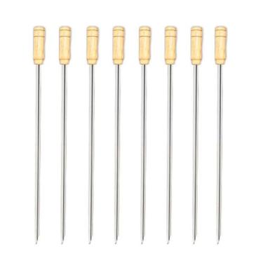 Imagem de Kit 48 Pçs Espeto Simples Tradicional Aço Galvanizado Cabo Madeira Var