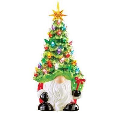 Imagem de Gonks de Natal, estátua de gnomos de Natal iluminados com chapéu de árvore de Natal, estatuetas de gnomo de resina, decorações de gnomo de 20 x 8 x 7 cm para mesa, jardim, pátio, quintal, gramado
