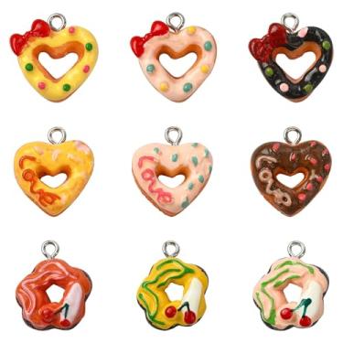 Imagem de UR URLIFEHALL 45 peças, 9 estilos, pingentes de rosquinhas de resina, opacas, coloridos, opacos, imitação, comida, berloques para fazer você mesmo, colar, pulseira, brincos, joias