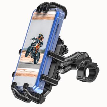Imagem de LOKTENWO Suporte de telefone para motocicleta com amortecedor de vibração e trava segura, [tamanho ajustável] [compatível com telefones maiores e mais grossos] Suporte de celular para guidão para
