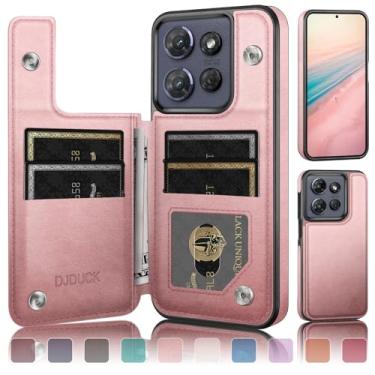 Imagem de DJDUCK Capa carteira projetada para Moto G Power/Play 2025 com suporte para cartão, [capa de fecho magnético] [proteção de couro com bloqueio de RFID] à prova de choque feminino e masculino para Moto