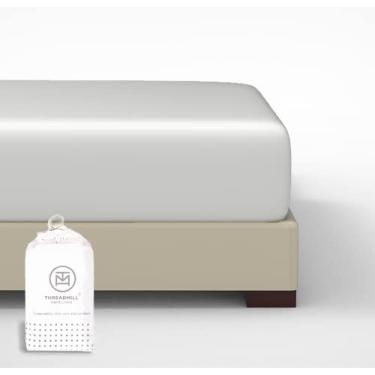 Imagem de Lençol com elástico Threadmill 300 fios 100% algodão Queen Size - Lençóis de bolso extra profundos elástico cinza claro com tecido de cetim - 40 cm esticável, ajuste confortável macio e durável lençol de qualidade de hotel