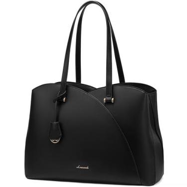 Imagem de Sacola para laptop LOVEVOOK para mulheres em couro preto de 15,6 poleg
