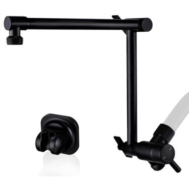 Imagem de G-Promise Braço de extensão de cabeça de chuveiro de metal com desviador, suporte de chuveiro incluído, braço de chuveiro com rosca universal G1/2, extensor ajustável de latão com desvio de chuveiro
