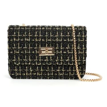 Imagem de TXMAQQ Bolsas de ombro femininas modernas de tweed, alça superior de grande capacidade, bolsa transversal de corrente, bolsas de mão de lã femininas, Preto 7