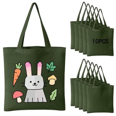 Imagem de OKBA Pacote com 10 sacos de pano de compras reutilizáveis em branco sacolas de lona personalizadas DIY (bolsa de lona verde exército * 10 peças)
