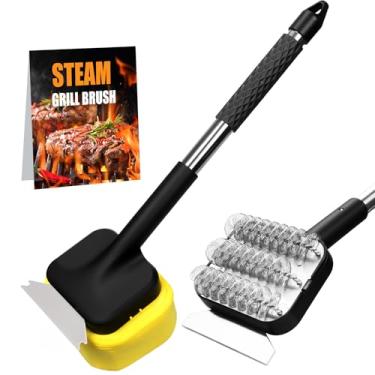 Imagem de Escova de grelha com raspador - Limpador de grelha para remoção de gordura | Limpador de grelha a vapor | Ferramentas universais para churrasco | Escova de grelha para churrasqueira externa