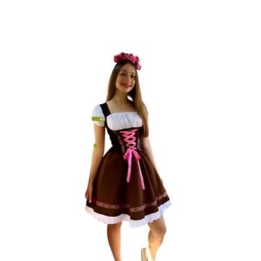 Imagem de Vestido alema artesanal branco preto marrom e rosa oxford - Princesa U